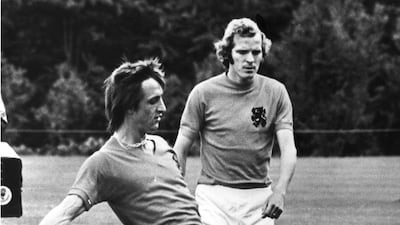 Johan Cruyff training with the Netherlands in 1974. Allsport