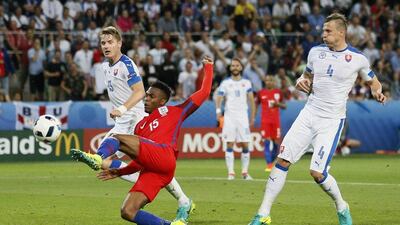 England striker Daniel Sturridge stretches for a goal-scoring chance but fails to score. Robert Pratta / Reuters