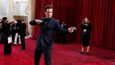 Gerard Butler arrives at the Oscars on Sunday, February 9, 2020, at the Dolby Theatre in Los Angeles. AP