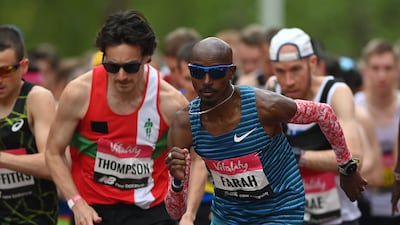 Mo Farah at the start of the men's elite race. Getty