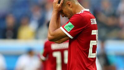 Aziz Bouhaddouz's expression sums up Morocco's emotions as they lost 1-0 to Iran. Alex Livesey / Getty Images