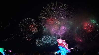 Fireworks behind the main lantern - a tuna fish - at the opening of the 2018 Taiwan Lantern Festival in Pingtung. The tuna fish is a local emblem of prosperity. Courtesy Taiwan Tourism