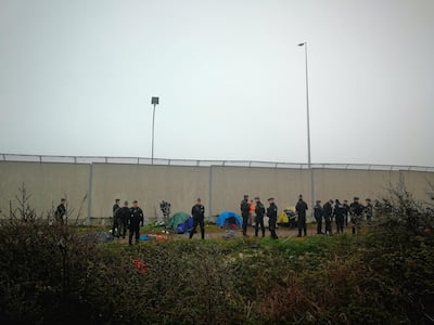 The routine eviction of a camp in Calais, with heavy police presence, 9 April 2019. Courtesy Adrian Abbott