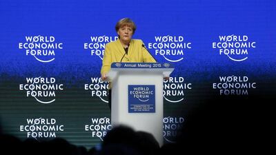German Chancellor Angela Merkel makes a speech at Davos. Ruben Sprich / Reuters