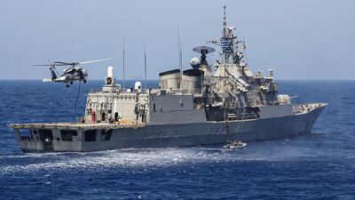 A Greek Hydra-class frigate of the Hellenic Navy takes part in a military exercise in the Eastern Mediterranean. AFP