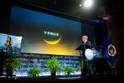 Nasa Administrator Bill Nelson announces the new Davinci+ and Veritas space missions to study Venus at Nasa headquarters in Washington. Reuters
