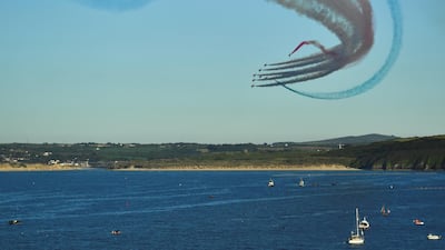 The Red Arrows fly over Carbis Bay and St Ives during the G7 summit. Reuters