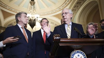 Senate Minority Leader Mitch McConnell at a weekly Democratic policy meeting at the US Capitol, in Washington, last week. AFP
