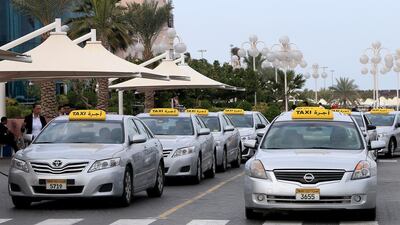 Taxis lined up at Marina Mall in Abu Dhabi. Drivers and operators do not agree on working conditions and earnings. Ravindranath K / The National