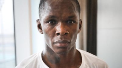 UFC middleweight champion Israel Adesanya training in his hotel room in Abu Dhabi ahead of his title defence against Paulo Costa at UFC 253, which opens Fight Island 2 in the capital on September 27. Courtesy EMG