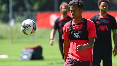 Fabio Carvalho of Liverpool trains ahead of the Community Shield clash against Manchester City.