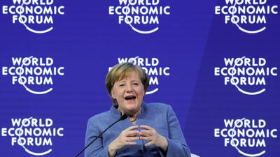 German Chancellor Angela Merkel addressed an audience at the World Economic Forum (WEF). REUTERS/Denis Balibouse