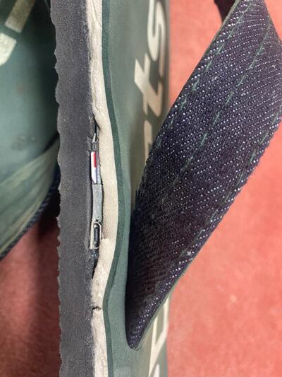 A customised flip-flop. Cheating in exams has become a major problem in India, especially in tests for government jobs. Photo: Rajasthan Police