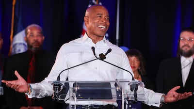 New York City's next mayor Eric Adams at his election night party in Brooklyn. Reuters