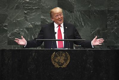 US President Donald Trump begins his speech. Timothy A Clary / AFP