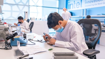 Sharjah pupils being trained on machine learning, web development and desktop applications. All photos: Sharjah Educational Council