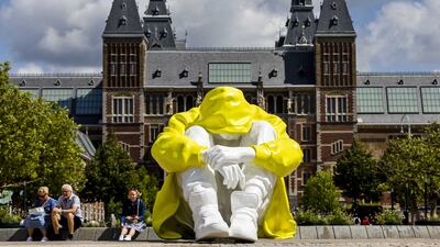 The Silent Struggle artwork is on display in Amsterdam. The sculpture aims to symbolise the inner struggle of many young people with depression. EPA