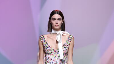 Flowers were reduced to dots of colour in the Elie Saab womenswear spring/summer 2023 show. Getty