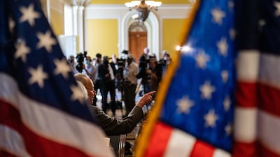 Senate Majority Leader Chuck Schumer, a Democrat from New York, speaks during a news conference following the weekly Democratic caucus luncheon at the US Capitol in Washington, on Sept 20. Bloomberg