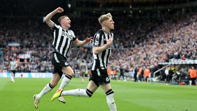 Anthony Gordon of Newcastle United celebrates scoring his team's second goal. Getty Images