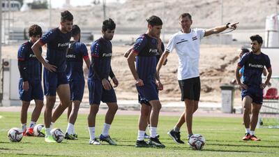 Iraq manager Srecko Katanec directs his players during a training session as the team prepare for the Asian Cup. Karim Jaffar / AFP