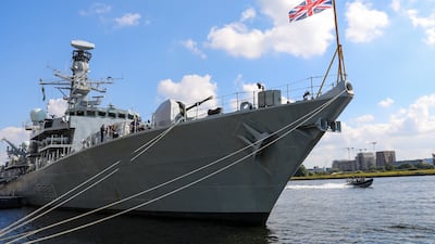 British Royal Navy ship 'HMS Argyll', which will take over the monitoring of two Russian ships in the English Channel. EPA