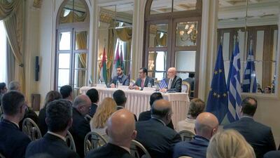 The UAE delegation with Greek officials.