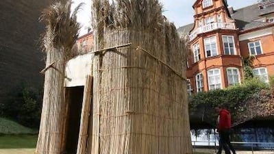 The full size Arish hut at the Palm Leaf Architecture in the UAE exhibition at the Royal Geographical Society in London.