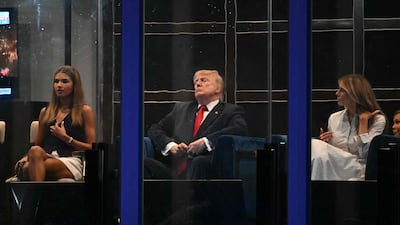 Kai Trump, US President Donald Trump and first lady Melania Trump watch the display during the 'Salute to America' Independence Day celebration on the National Mall. AFP