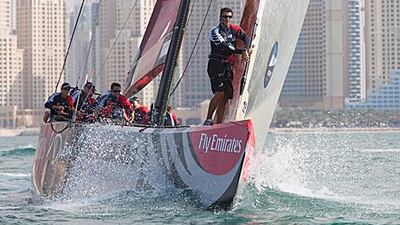 The Emirates New Zealand sailing team prepare for the Louis Vuitton Classic.