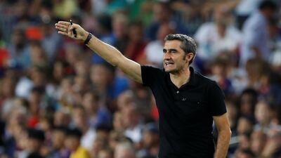 Barcelona coach Ernesto Valverde gestures. Reuters