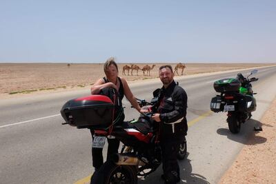Gilchrist and Agnes often toured the emirates by motorbike. Courtesy: Agnes Kiss