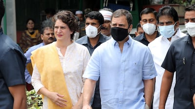 Indian National Congress leader Rahul Gandhi, and his sister Priyanka Gandhi Vadra, general secretary of the All India Congress Committee in charge of Uttar Pradesh, arrive at Congress headquarters in New Delhi. EPA