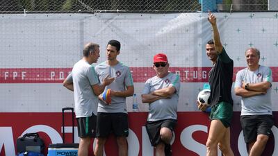 Portugal's forward Cristiano Ronaldo gestures during a training session. Francisco Leong /.AFP