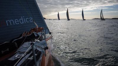 A view of the rest of the boats during the Volvo Ocean Race's Leg 5 start from the Team Alvimedica boat on Wednesday. Amory Ross / Team Alvimedica / Volvo Ocean Race