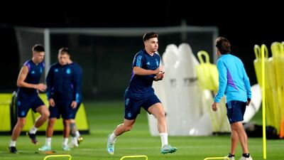 Argentina's Julian Alvarez during training. PA