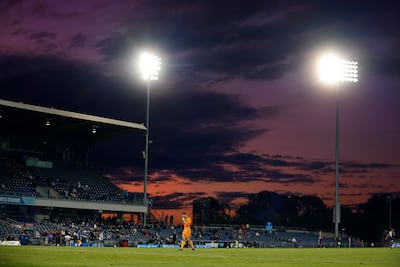 The sun sets during the A-League match between Macarthur FC and Western Sydney Wanderers on May 8, 2022. Getty