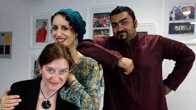 From left, the artists Sol Abiad, Mina Liccione and Ali Al Sayed. Satish Kumar / The National