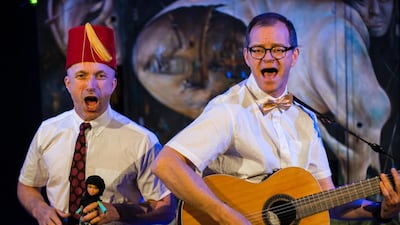 Åsleik Engmark, left, and Jon Rørmarkin Aladdin and His Magical Europe Refugee Tour 2016. Photo by Antero Hein