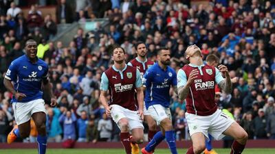 Matthew Taylor of Burnley reacts after a missed penalty on Saturday in a 1-0 loss to Leicester City in the Premier League. Jan Kruger / Getty Images