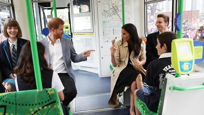 Harry and Meghan take the tram in central Melbourne. Getty Images