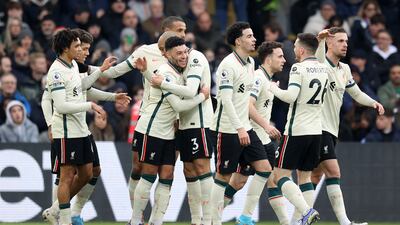 Alex Oxlade-Chamberlain celebrates with teammates after scoring Liverpool's second goal. Getty