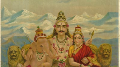 He is credited with painting close to 2,000 works in a career spanning almost four decades. Pictured is a chromolithographic print titled Shankar, which depicts deities Shiva and Parvati and their son Ganesha, and Shiva's mount Nandi at their feet. Photo: Raja Ravi Varma Heritage Foundation
