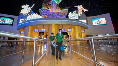 Sanitisation measures take place at IMG Worlds of Adventure. Chris Whiteoak / The National