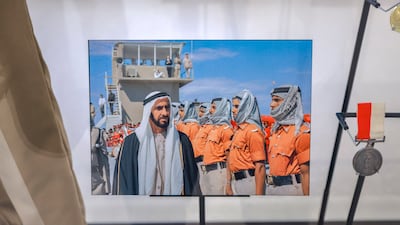 An archival photograph of UAE Founding Father, the late Sheikh Zayed bin Sultan Al Nahyan, at a military parade on the UAE’s fifth National Day in 1976. Victor Besa / The National