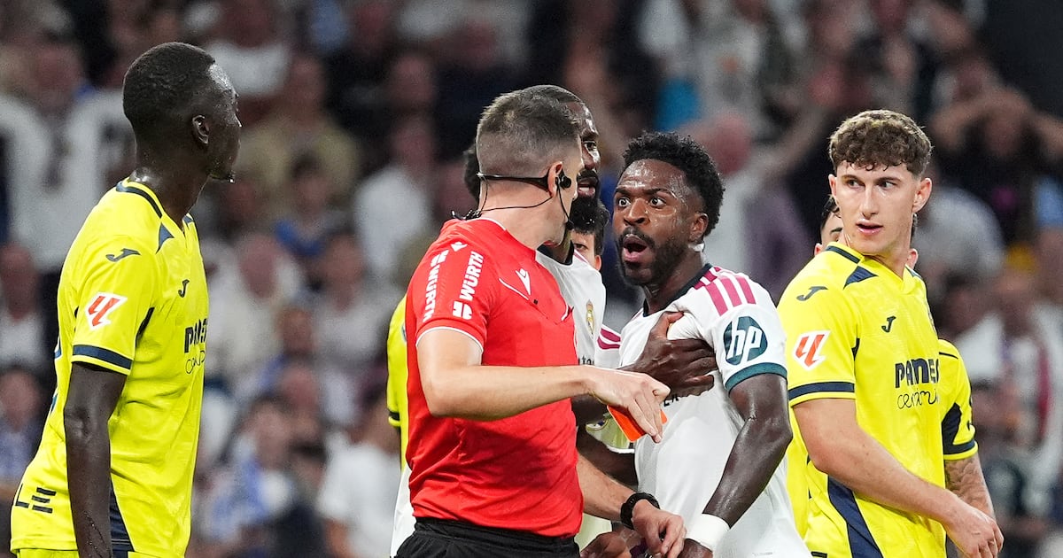 Photo: thenationalnews.com Real Madrid's Vinicius Junior after being sent off against Villarreal. Getty Images