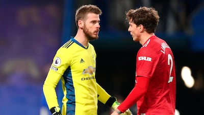 Manchester United's David de Gea with Victor Lindelof. EPA