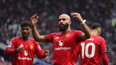 Bryan Mbeumo celebrates opening the scoring for Manchester United. Getty Images