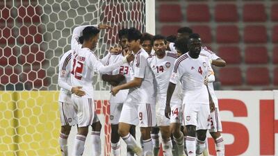 UAE Under 23 players celebrate the own goal against Australia in their opening 1-0 win on Thursday at the 2016 AFC U23 Championship in Doha. Francois Nel / Getty Images / January 16, 2016