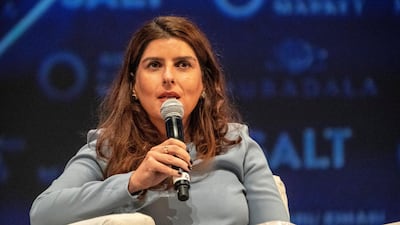 Raya Abu Gulal, founder of the Women Lawyers Group - Middle East, talks about bankruptcy laws at the Skybridge Alternatives conference in Abu Dhabi. Antonie Robertson / The National